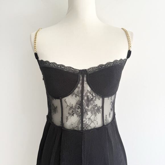 CIDER goth Black Gold Chain Strap Lace Corset Bust Wide Leg Jumpsuit Small New - Picture 6 of 8